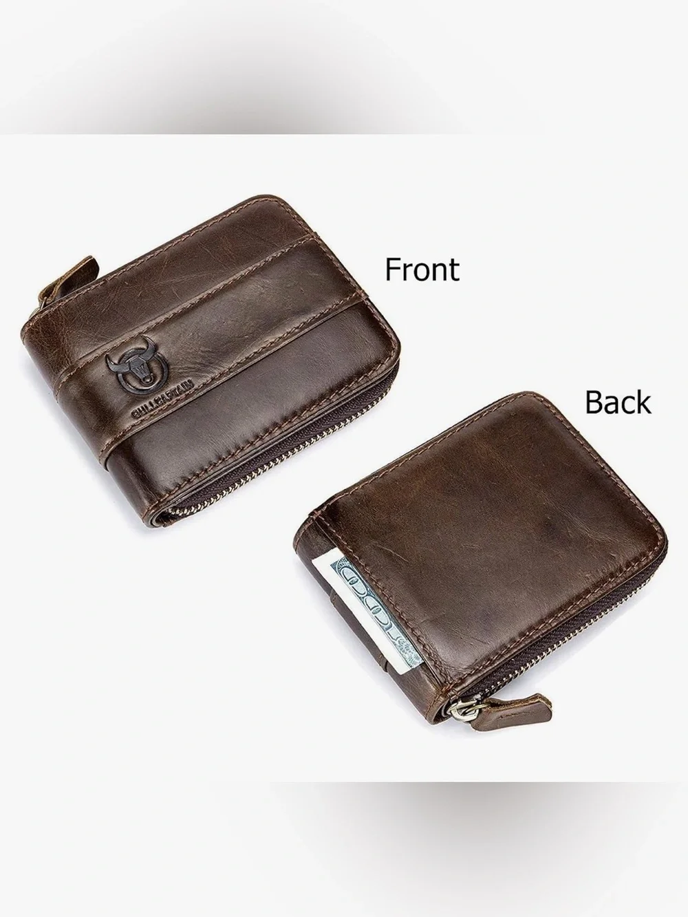 NEW BULLCAPTAIN Genuine Leather Men Wallet Zipper RFID Blocking Vintage Bifold